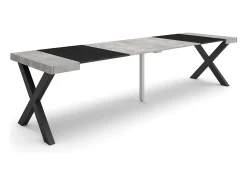 Mesa Consola Extensível, 302x90x73cm, Para 14 pessoas, Pés de madeira, Cimento