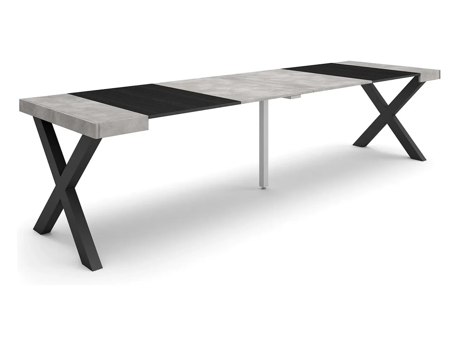 Mesa Consola Extensível, 302x90x73cm, Para 14 pessoas, Pés de madeira, Cimento