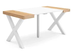 Mesa Consola Extensível, 160x90x73cm, Para 8 pessoas, Pés de madeira, Carvahlo e branco