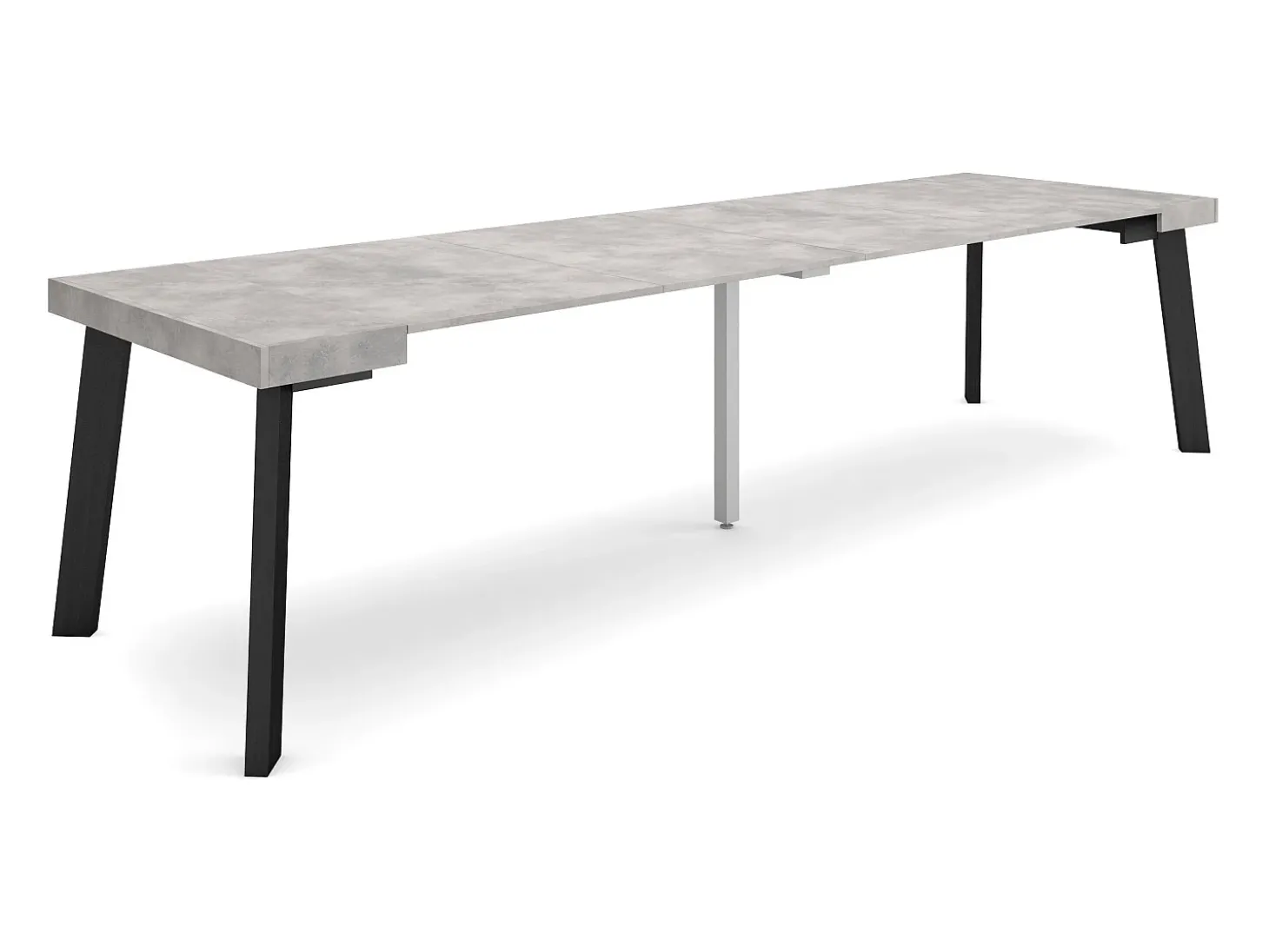 Mesa Consola Extensível, 302x90x73cm, Para 14 pessoas, Pés de madeira, Cimento