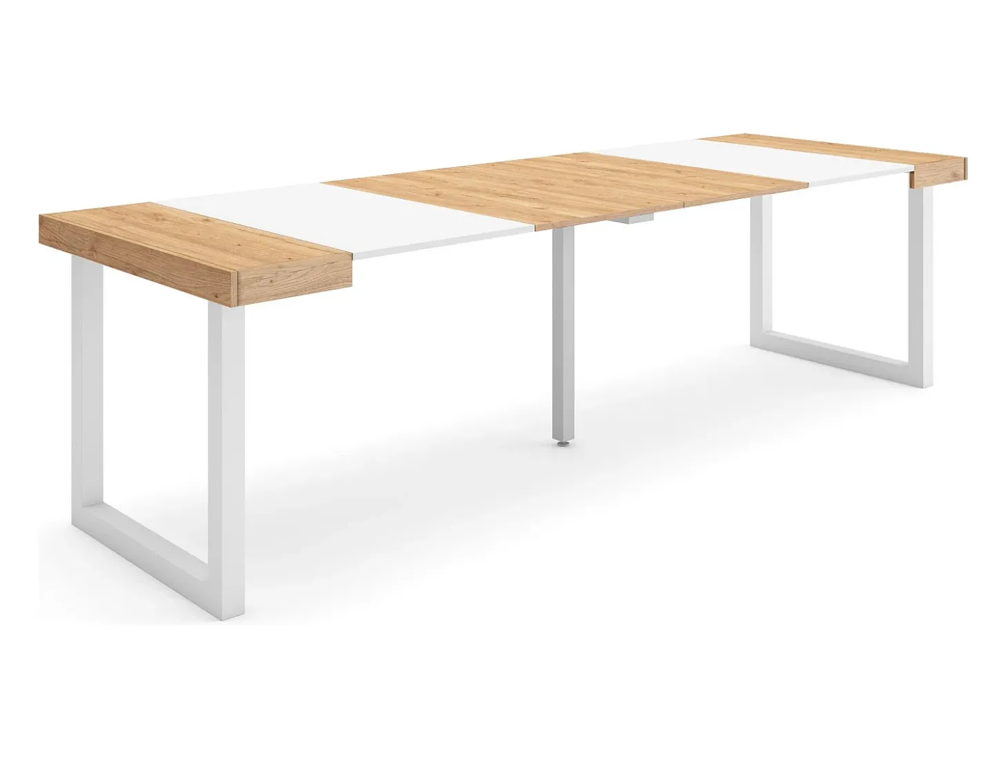 Mesa Consola Extensível, 262x90x73cm, Para 12 pessoas, Pés de madeira, Carvahlo e branco
