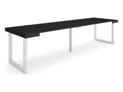 Mesa Consola Extensível, 302x90x73cm, Para 14 pessoas, Pés de madeira, Preto