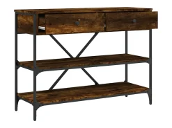 Mesa consola gavetas/prateleiras deriv. madeira carvalho fumado