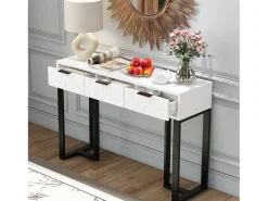 Mesa consola moderna, com 2 gavetas, pés ajustáveis, Branco e Preto