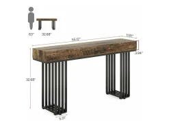 Mesa consola para entrada, mesa consola para entrada no corredor com estrutura metálica em estilo industrial elegante, mesa consola de madeira para sala de estar, entrada, corredor (140 cm, castanho)