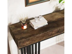 Mesa consola para entrada, mesa consola para entrada no corredor com estrutura metálica em estilo industrial elegante, mesa consola de madeira para sala de estar, entrada, corredor (140 cm, castanho)