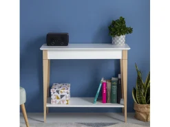 Mesa Consola Pequena Com Prateleira 65 x 35 cm Mimo Castanho Bege