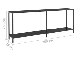 Mesa consola preto 200x35x75,5 cm vidro temperado