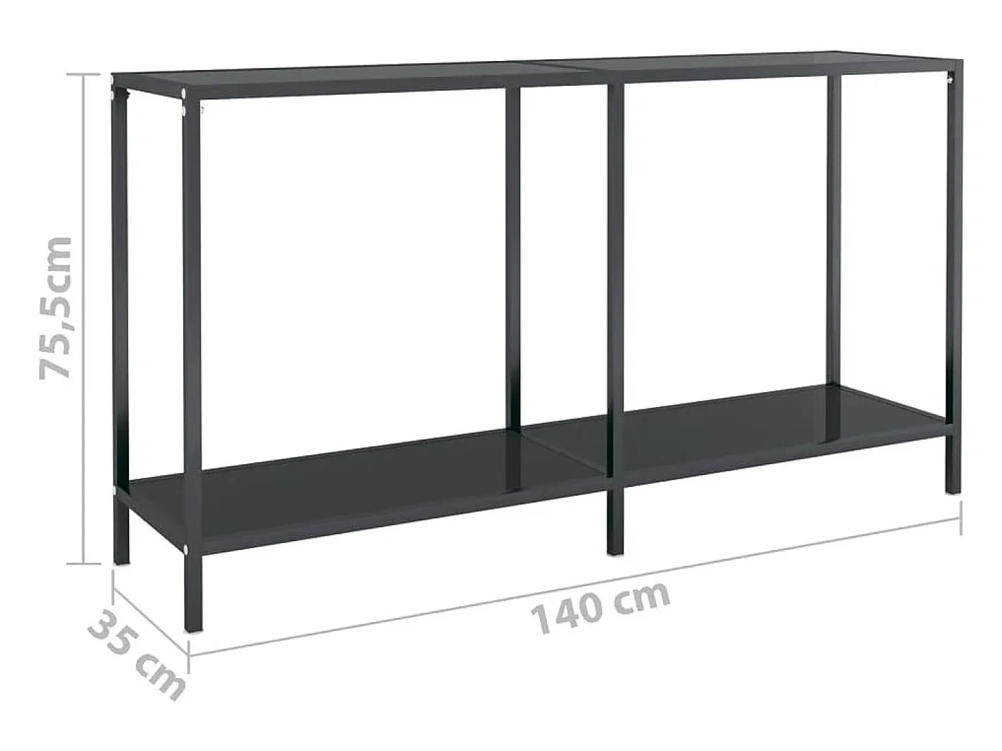 Mesa consola preto 140x35x75,5 cm vidro temperado
