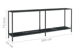 Mesa consola preto 200x35x75,5 cm vidro temperado