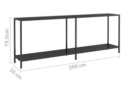Mesa consola preto 220x35x75,5 cm vidro temperado