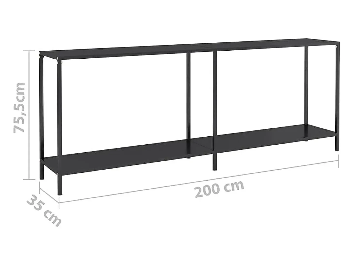 Mesa consola preto 220x35x75,5 cm vidro temperado