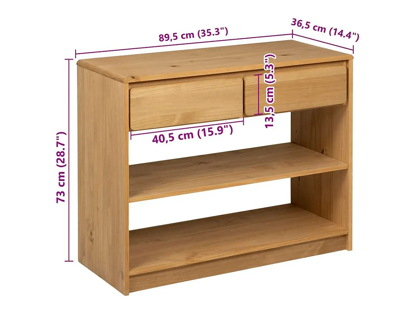Mesa consola SAUDA 89,5x36,5x73 cm pinho maciço cor carvalho