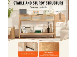 Mesa Consola SucceBuy Routine com 3 Gavetas e porta de Correr, Acabamento Natural