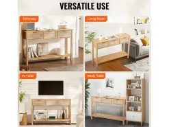 Mesa Consola SucceBuy Routine com 3 Gavetas e porta de Correr, Acabamento Natural