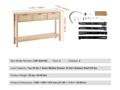 Mesa Consola SucceBuy Routine com 3 Gavetas e porta de Correr, Acabamento Natural