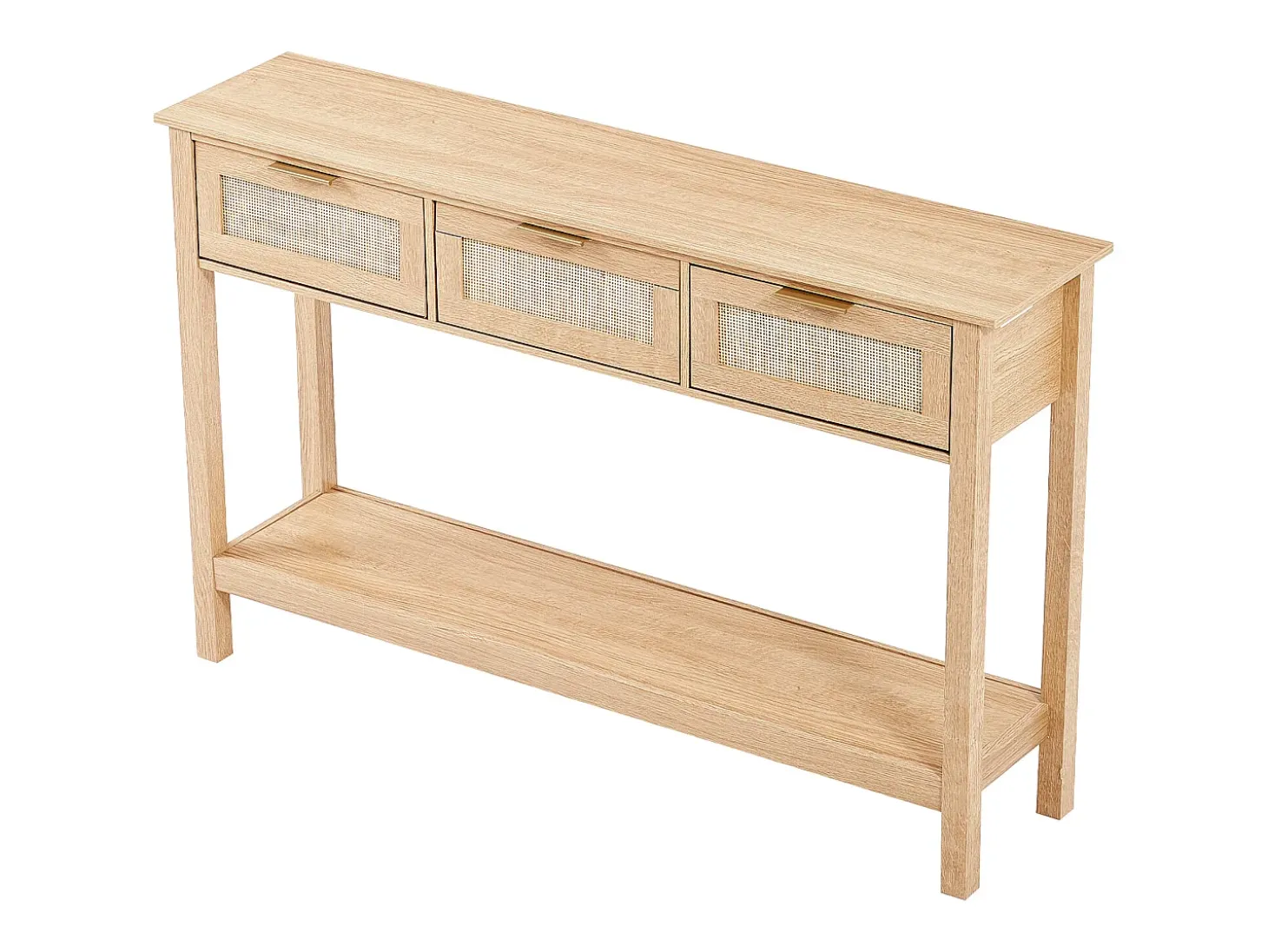 Mesa Consola SucceBuy Routine com 3 Gavetas e porta de Correr, Acabamento Natural