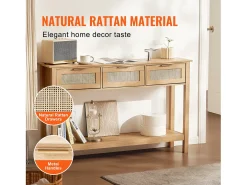 Mesa Consola SucceBuy Routine com 3 Gavetas e porta de Correr, Acabamento Natural