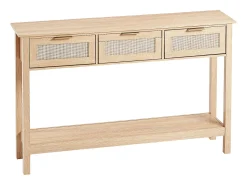 Mesa Consola SucceBuy Routine com 3 Gavetas e porta de Correr, Acabamento Natural
