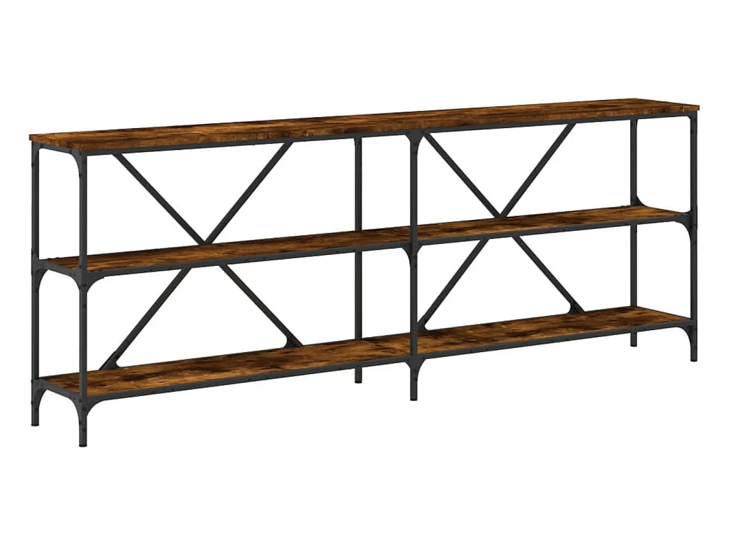Mesa consola 200x30x75 cm deriv. madeira/ferro carvalho fumado