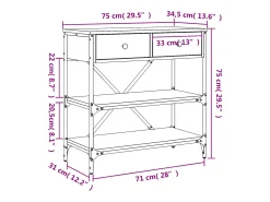 Mesa consola 75x34,5x75 cm derivados de madeira carvalho fumado