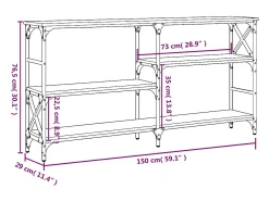 Mesa consola 150x29x76,5 cm derivados madeira carvalho fumado