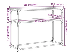 Mesa consola 100x35,5x75 cm derivados madeira carvalho castanho
