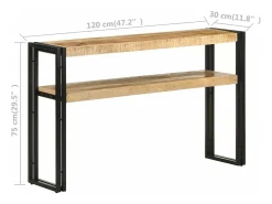 Mesa consola 120x30x75 cm madeira de mangueira áspera