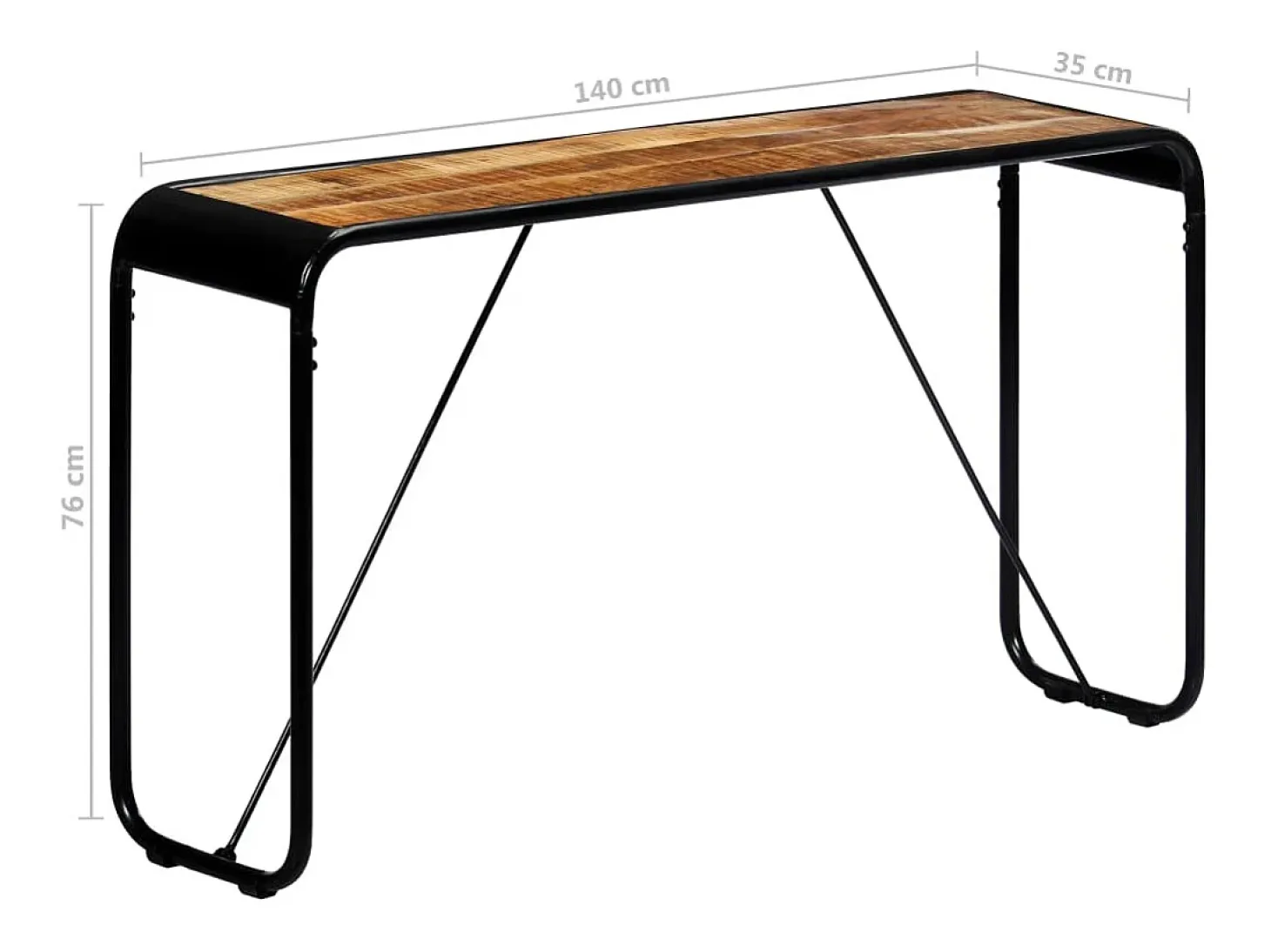 Mesa consola 140x35x76 cm madeira de mangueira maciça áspera