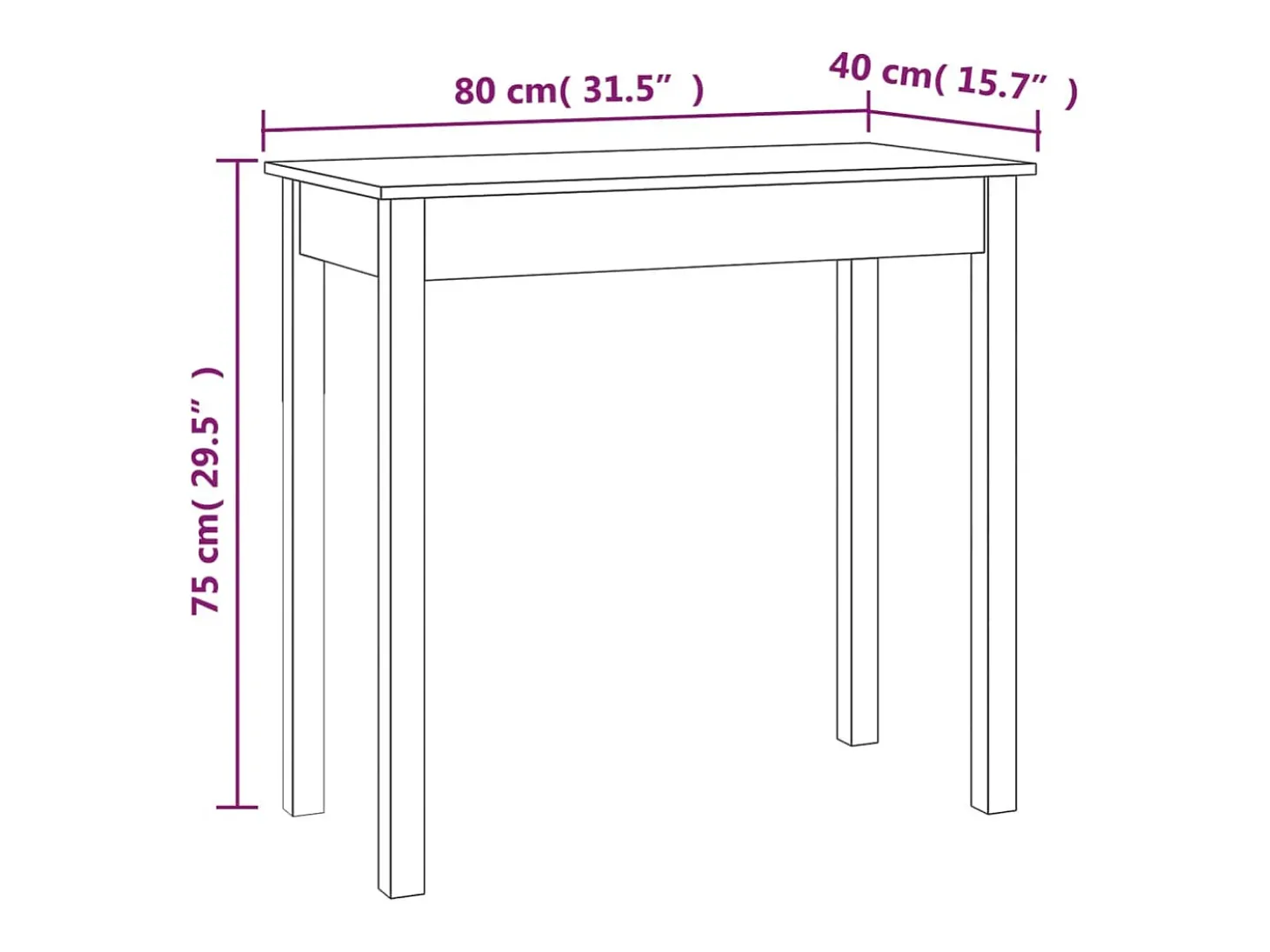 Mesa consola 80x40x75 cm madeira de pinho maciça