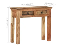 Mesa consola 90,5x30x75 cm madeira acácia e recuperada maciças