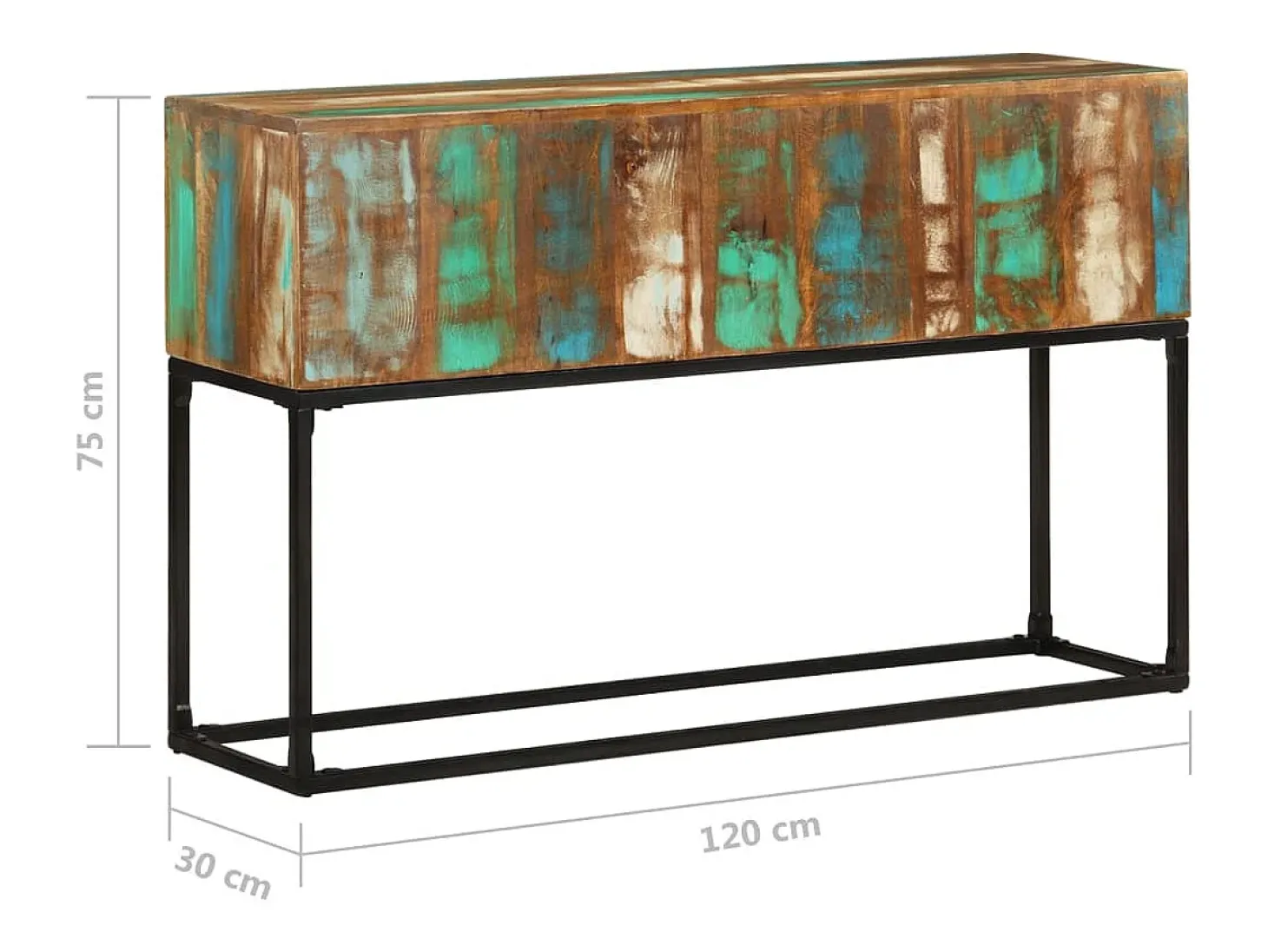 Mesa consola 120x30x75 cm madeira recuperada maciça
