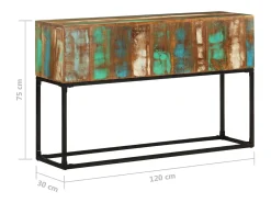 Mesa consola 120x30x75 cm madeira recuperada maciça