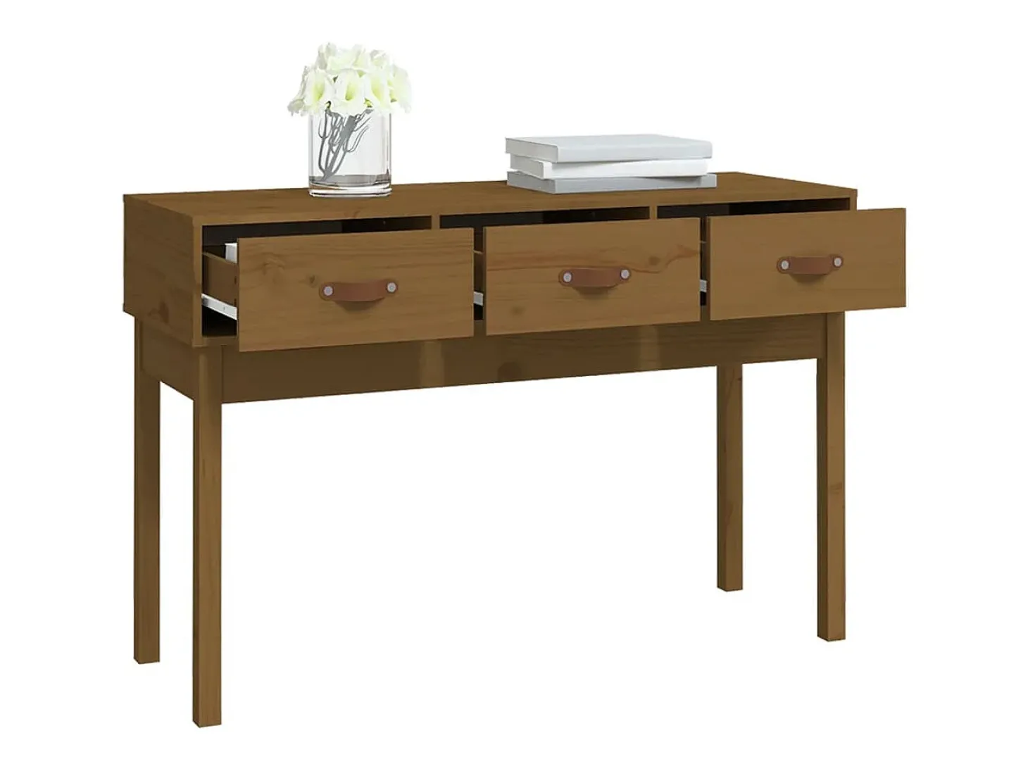 Mesa consola 114x40x75 cm madeira de pinho maciça castanho mel