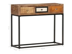 Mesa consola 90x30x75 cm madeira recuperada maciça dourado