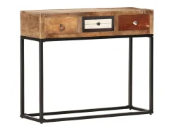 Mesa consola 90x30x75 cm madeira recuperada maciça dourado