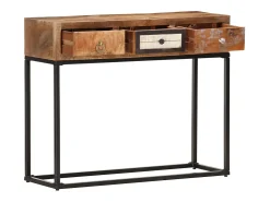 Mesa consola 90x30x75 cm madeira recuperada maciça dourado