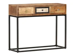 Mesa consola 90x30x75 cm madeira recuperada maciça dourado