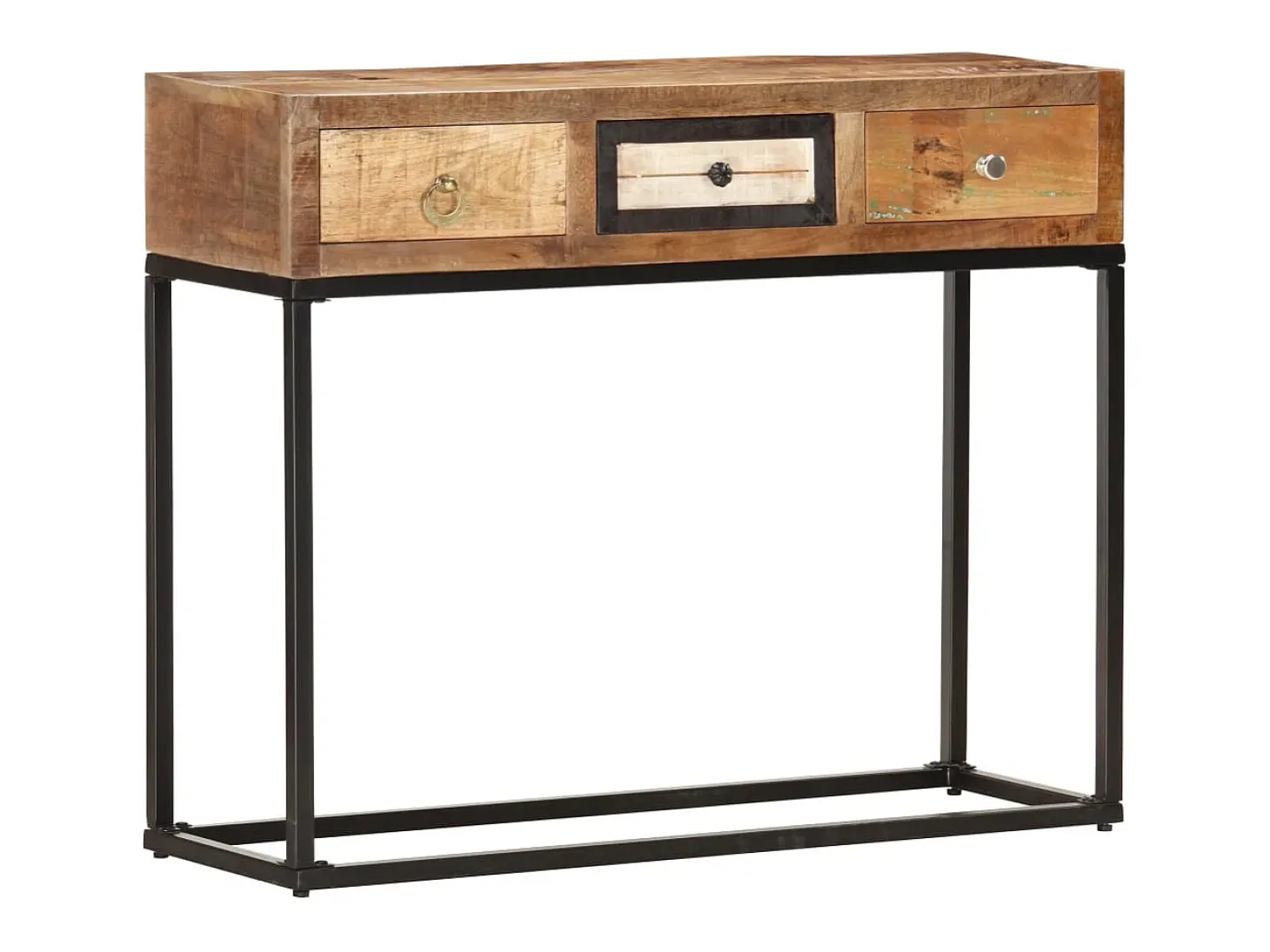Mesa consola 90x30x75 cm madeira recuperada maciça dourado