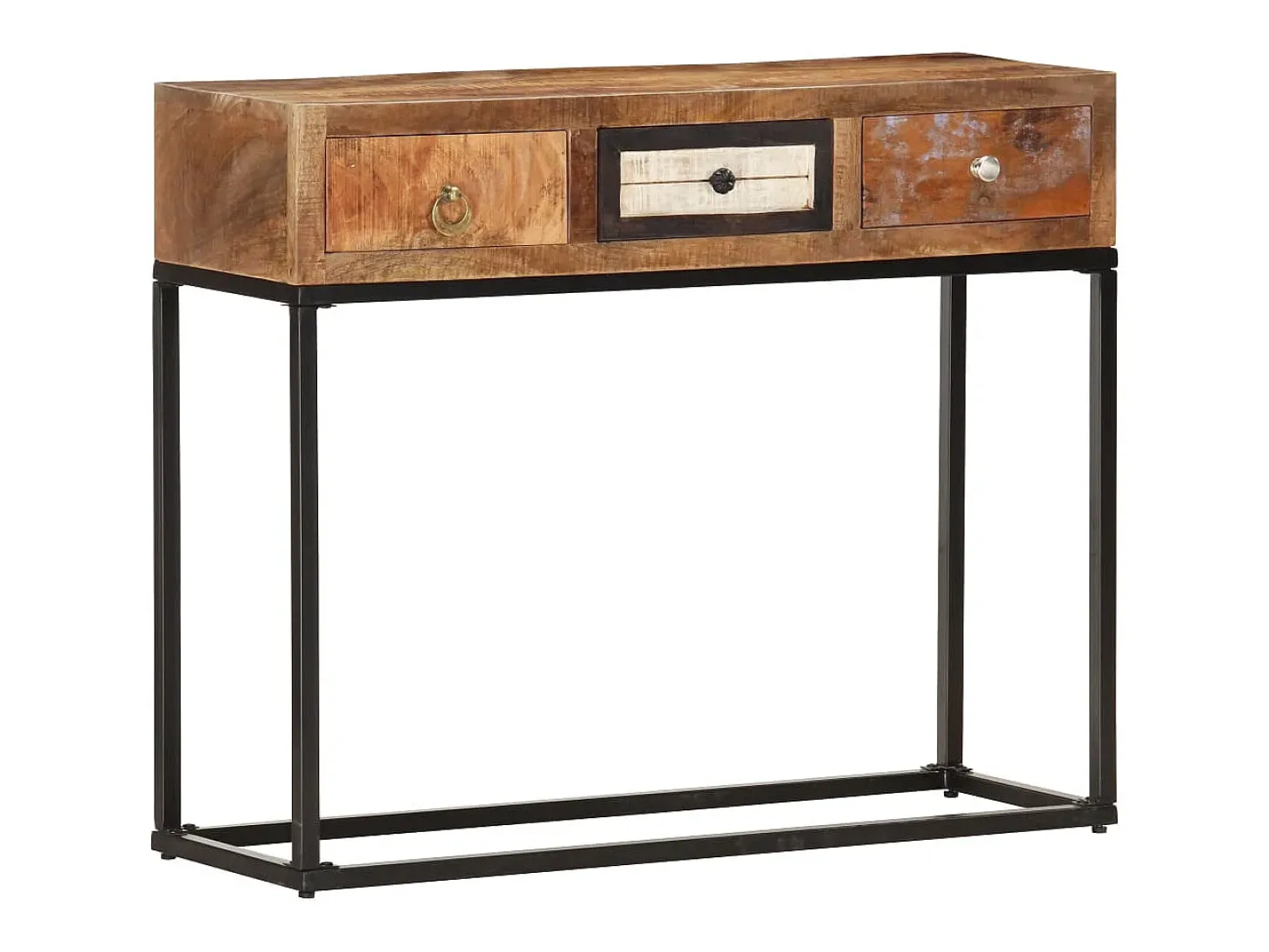 Mesa consola 90x30x75 cm madeira recuperada maciça dourado