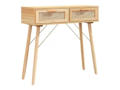 Mesa consola 80x30x75 cm pinho maciço e vime natural castanho