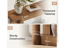 Mesa console de 160 cm, com dois níveis de comprimento, mesa de corredor com armazenamento, marrom rústico