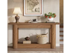 Mesa console de 160 cm, com dois níveis de comprimento, mesa de corredor com armazenamento, marrom rústico