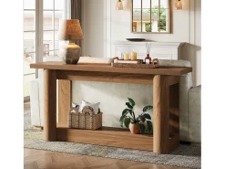 Mesa console de 160 cm, com dois níveis de comprimento, mesa de corredor com armazenamento, marrom rústico