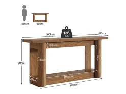 Mesa console de 160 cm, com dois níveis de comprimento, mesa de corredor com armazenamento, marrom rústico