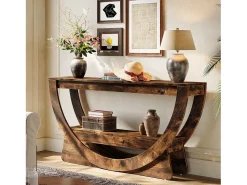 Mesa Console de 160 cm, Mesa de entrada industrial com dois corrediços e prateleiras de armazenamento