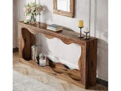 Mesa console de madeira de 160 cm com armazenamento, mesa de apoio para sofá atrás do sofá, mesa de entrada longa, mesa console estreita