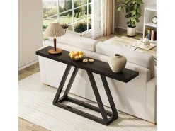 Mesa Console Estreita de 160 cm, Mesa para Sofá Longa para Trás do Sofá para Entrada, Corredor, Sala de Estar, Preta
