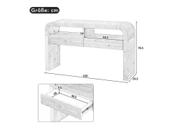 Mesa console 120x35,5x76,5cm - con 2 gavetas - Cantos arredondados - prateleiras abertas - MDF - Branco