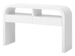 Mesa console 120x35,5x76,5cm - con 2 gavetas - Cantos arredondados - prateleiras abertas - MDF - Branco